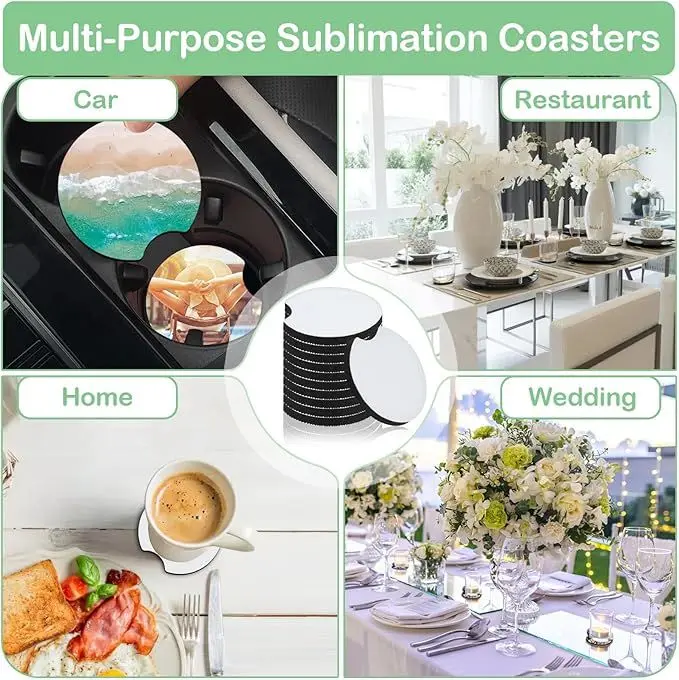 10/20Pcs Sublimation Blank Car Coasters 10/20Pcs Neoprene Absorbent DIY Heat Transfer Cup Mat for Car Cup Holder