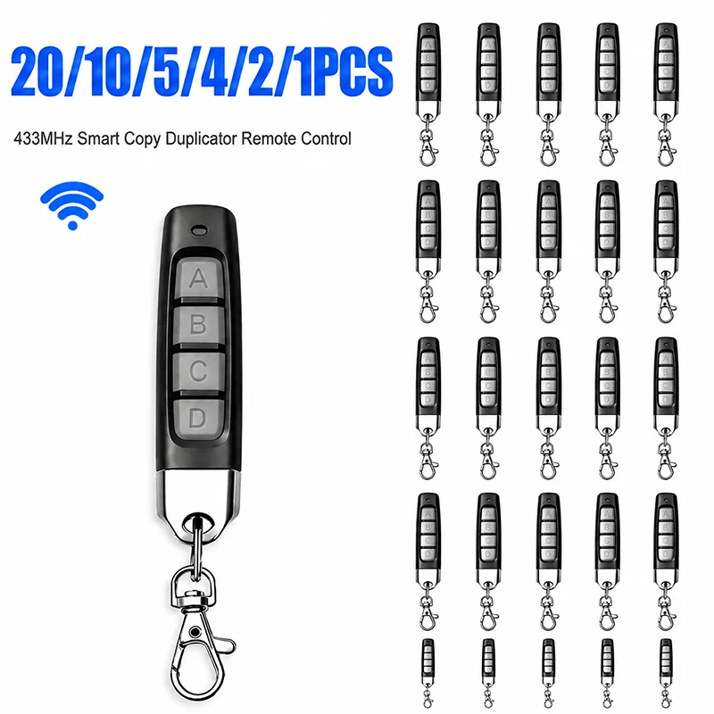 1-20PCS 433MHz Wireless Remote Control Receiver & Transmitter Set, Clone Garage Gate Opener with Keychain for Home