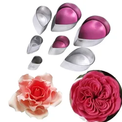 7Pcs/Set Rose Cutter Stainless Steel Water Drop Shape Fondant Flower Molds Petal Stencils Cookie Cutter Cake Decoration Tools