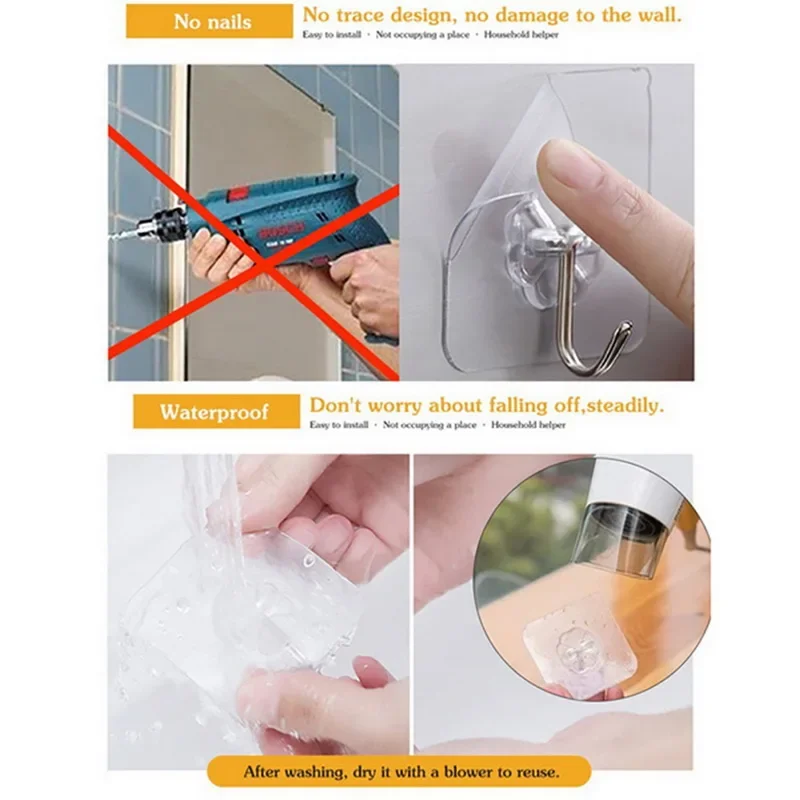 Transparent Wall Hooks Hangers Self Adhesive Door Wall Hangers Hooks Suction Heavy Load Rack For Kitchen Bathroom Accessories