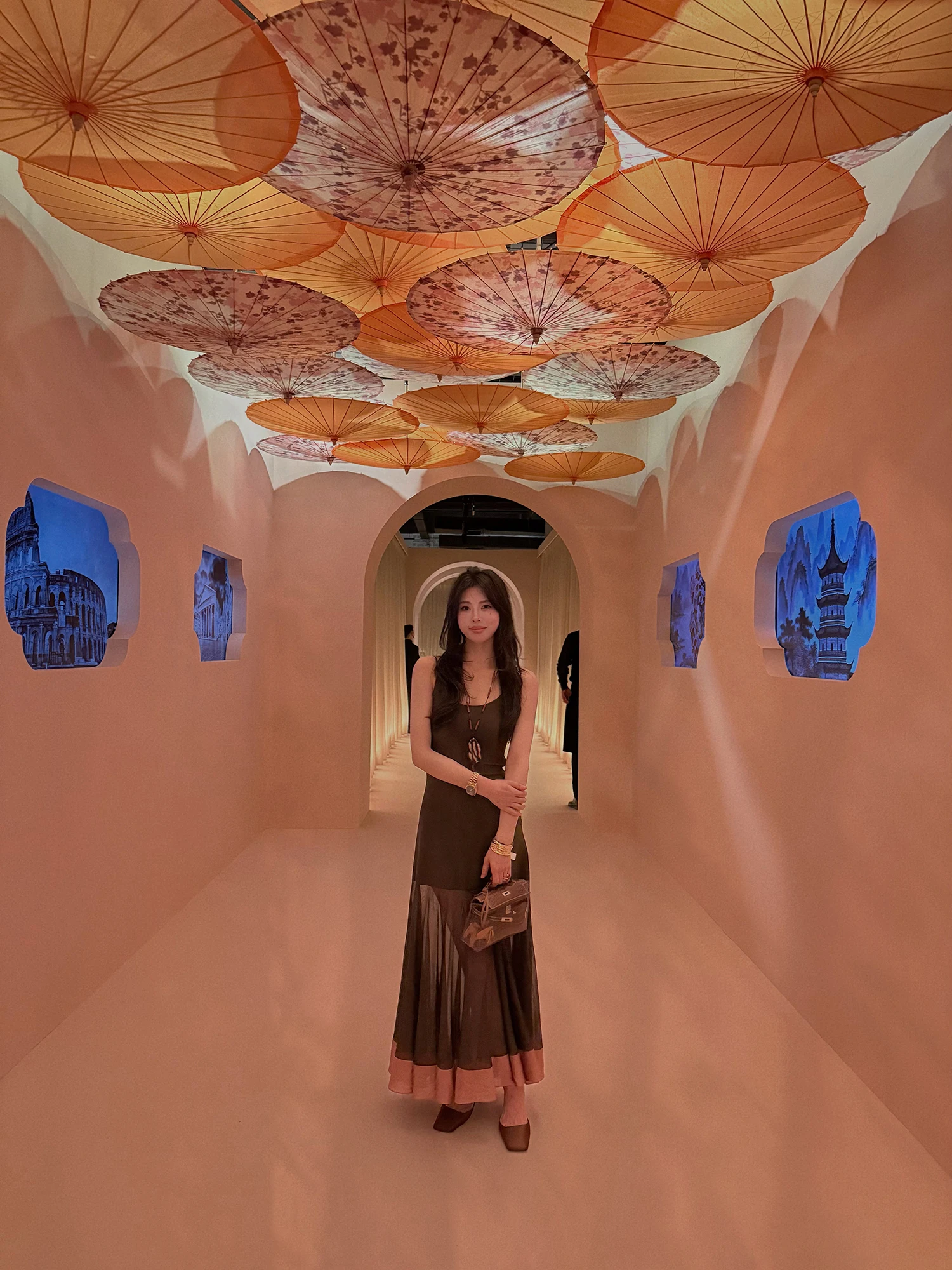 

ASM ANNA French Sle Long Strapl Dr Color Blo Thin Transparent Skirt Women's Faion Sensation Big Swing Skirt