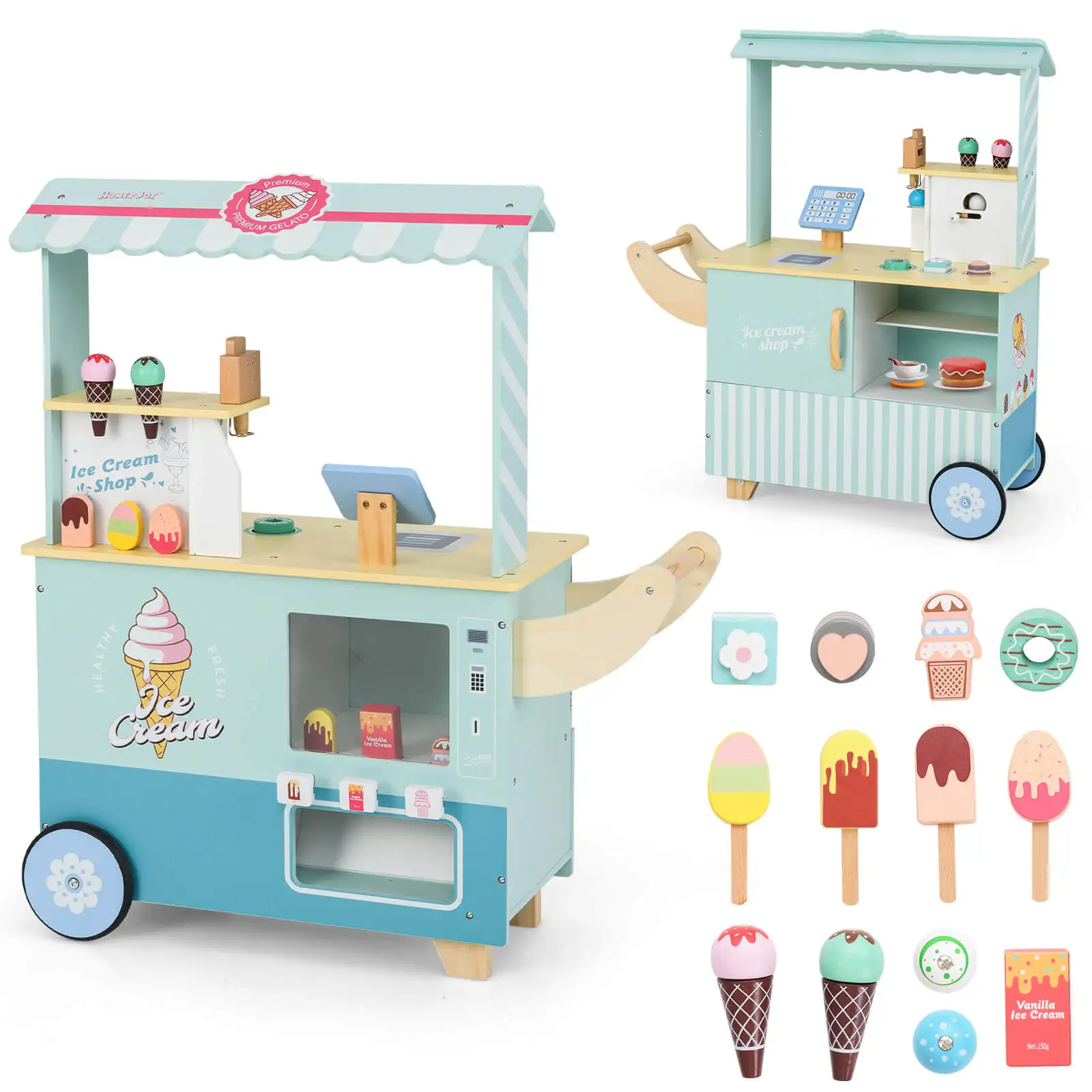 Kids Ice Cream Cart with Vending Machine & Ice Cream Maker Toys Display Stand