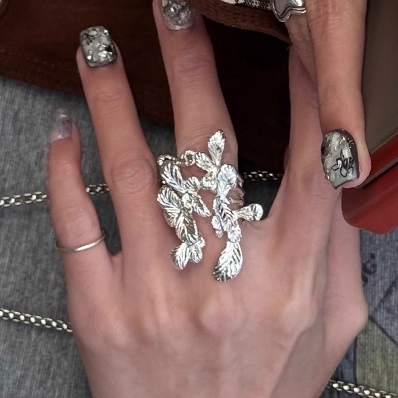 Art Fashion Irregular Oil Painting Style Rings for Women Exaggeration Glossy Floral Ring Couple High-end Engagement Jewelry