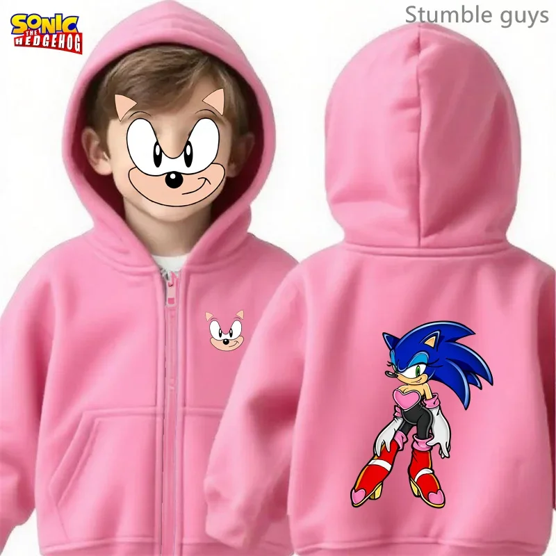Sonic enfants Anime sweat à capuche zippé printemps automne respectueux de la peau garçons vêtements filles vêtements de sport maison décontracté