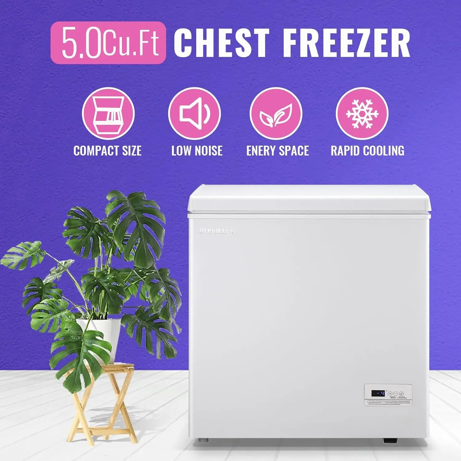 Freezer 5.0Cubic Feet with Intelligent Temperature Control(-15°F to 41°F), Deep Freezer with TWO Hanging Baskets and Side Defros