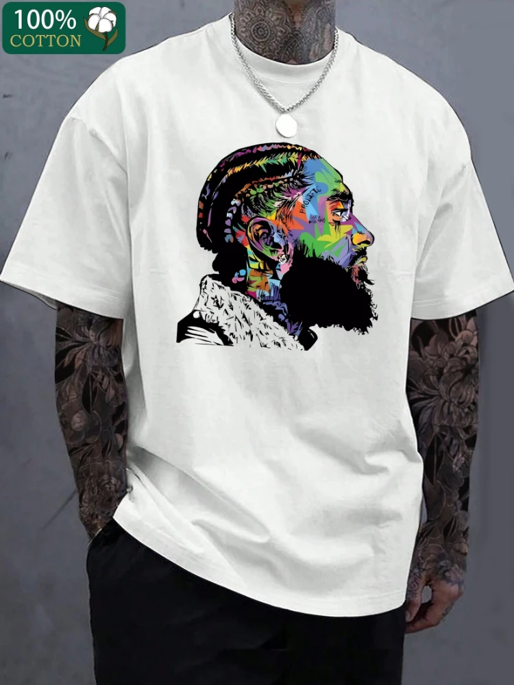 Greasepaint Hip-hop Rapper Portrait Printed T-Shirt 100% Cotton O-Neck Short Sleeve Summer Casual Mens T-shirt Streetwear