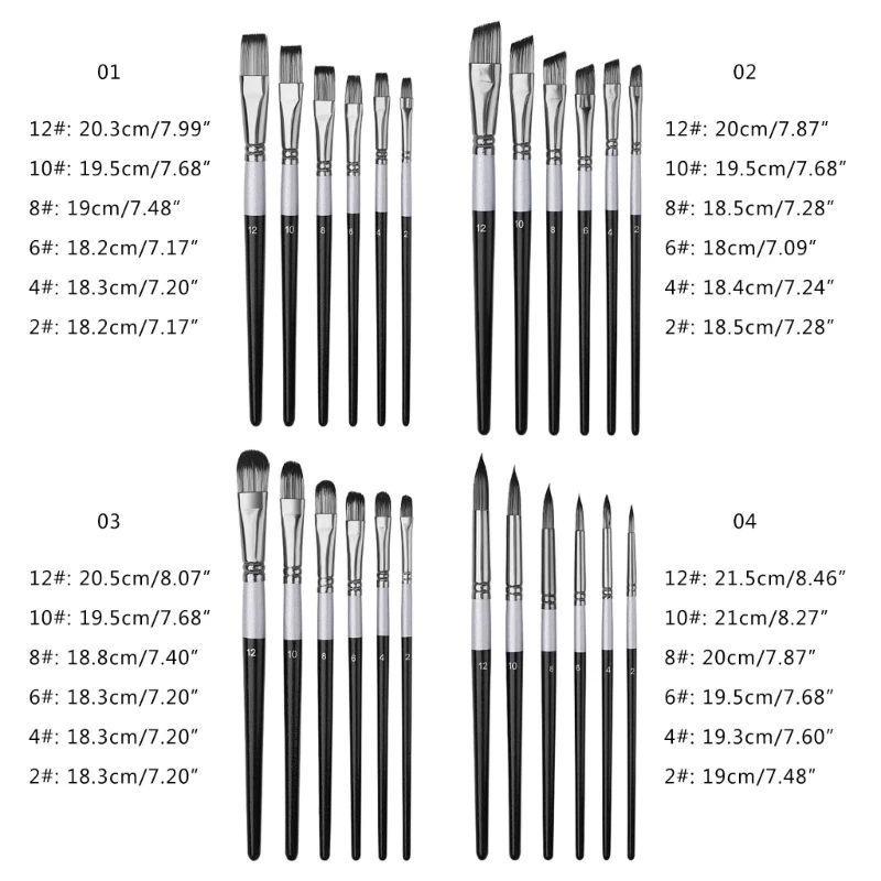 Профессиональная кисть для художника, 6 шт., плоская/наклонная/круглая/заостренная кисть для рисования