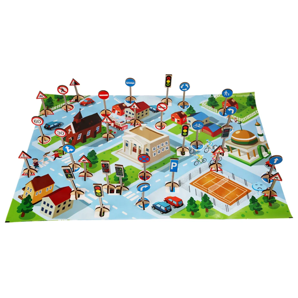 Game Pad Traffic Sign Toy Parent-child Stopper Felt Wooden Cognitive Games Toys