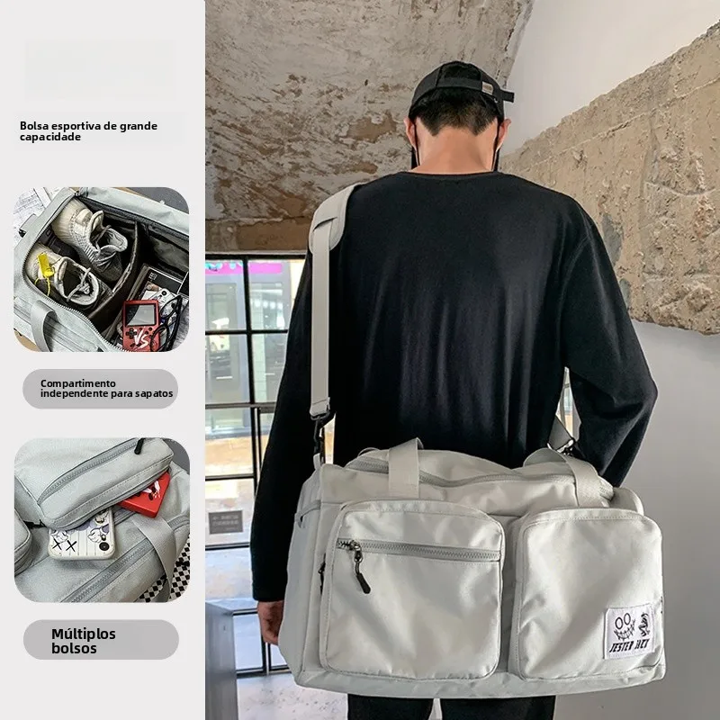 大容量トラベルバッグメンズハンドヘルドフィットネススポーツカメラバッグ取り外し可能なクロスボディバッグ観光用軽量オックスフォード布
