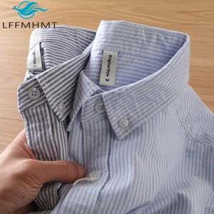 Striped Shirt For Men Summer Fashion High Qualit Oxford Lapel Blouse Japan Style Short Sleeve Loose Casual Fresh Daily Tops Male