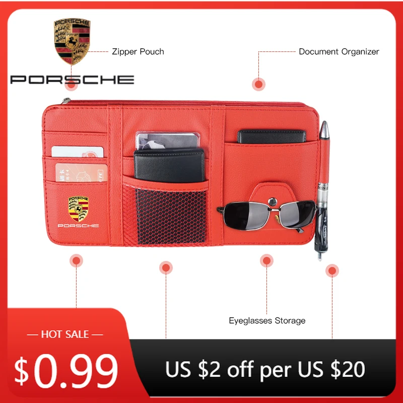 

Наклейка на автомобиль для Porsche Cayman, Cayenne, 911, Macan, Panamera: держатель для карт, очков и телефона на солнцезащитный козырек