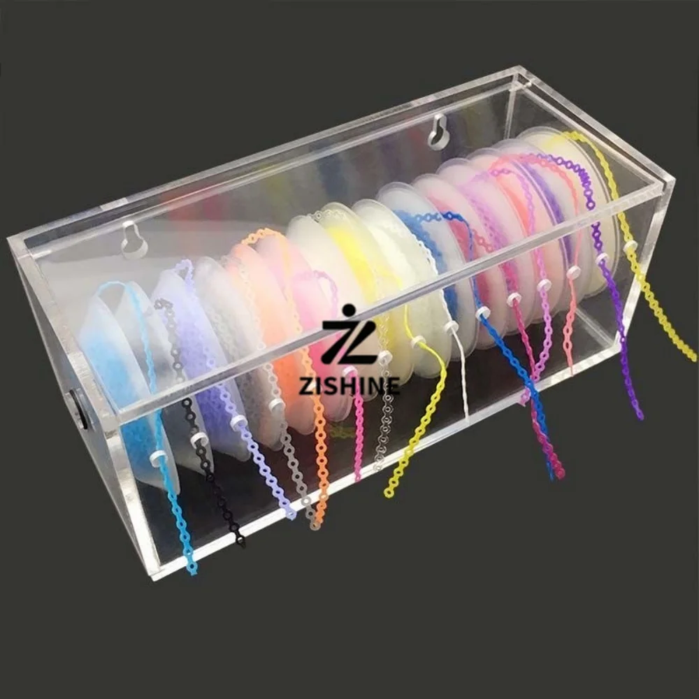 Clear Acrylic Orthodontic Power Chains Organizer Case 15 Slots Dental Elastic Band Dispenser Box Wall Mount Clinic Storage Tool