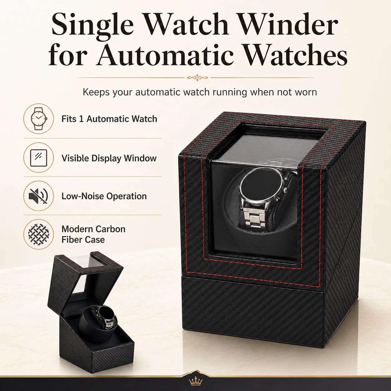 자동 시계 와인더 박스, 저소음 모터, 탄소 섬유 패턴 - Watch Display Storage Box Carbon Fiber 리뷰 및 가격