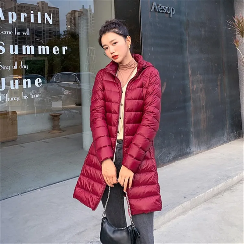 2023 Women\'s Duck Down Coat Thin Medium Hoodie Light Weight Jacket Autumn Fall Spring Jacket Clothes Candy Color