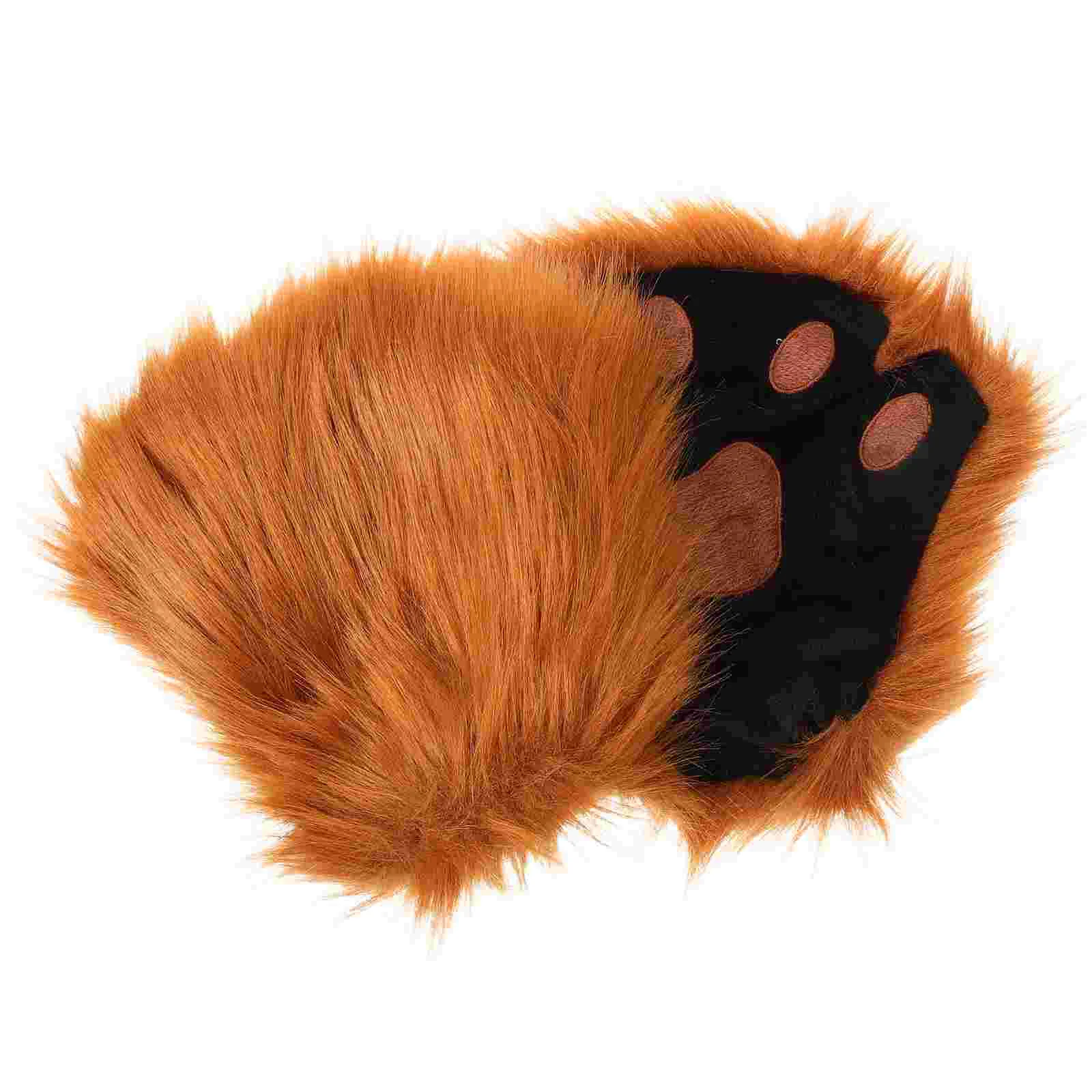 Animal Ear Gloves Winter Mittens Half Finger for Women Warm Cute Cosplay Polyester Women's Furry Paws