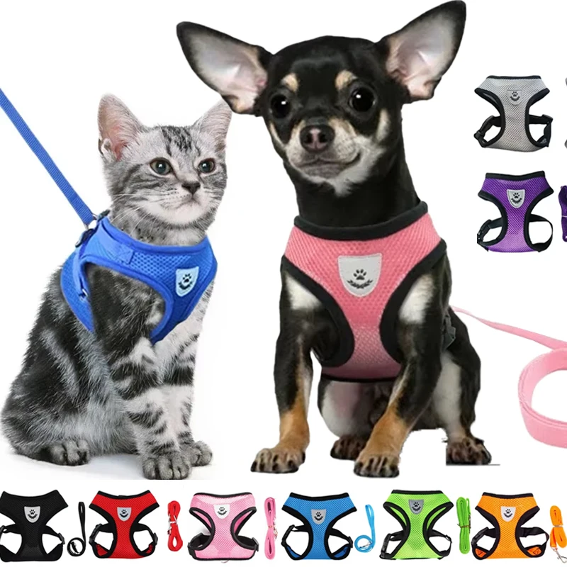 

Dog Cat Harness Vest Walking Lead Leash Adjustable Breathable Mesh Dog Collar Outdoors Bulldog Chihuahua Pug Pet Accessories