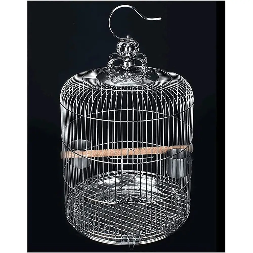 

Round Portable Bird Cage with Hook, Removable Tray, Rolling Base, and Feeder, 40cm for Home Use