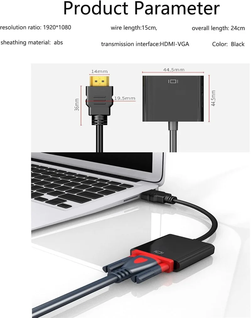 HD 1080P HDMI-compatibe To VGA Cable with Audio Power Supply HDTV VGA Converter Adapter Cable For PC Laptop Monitor Projector