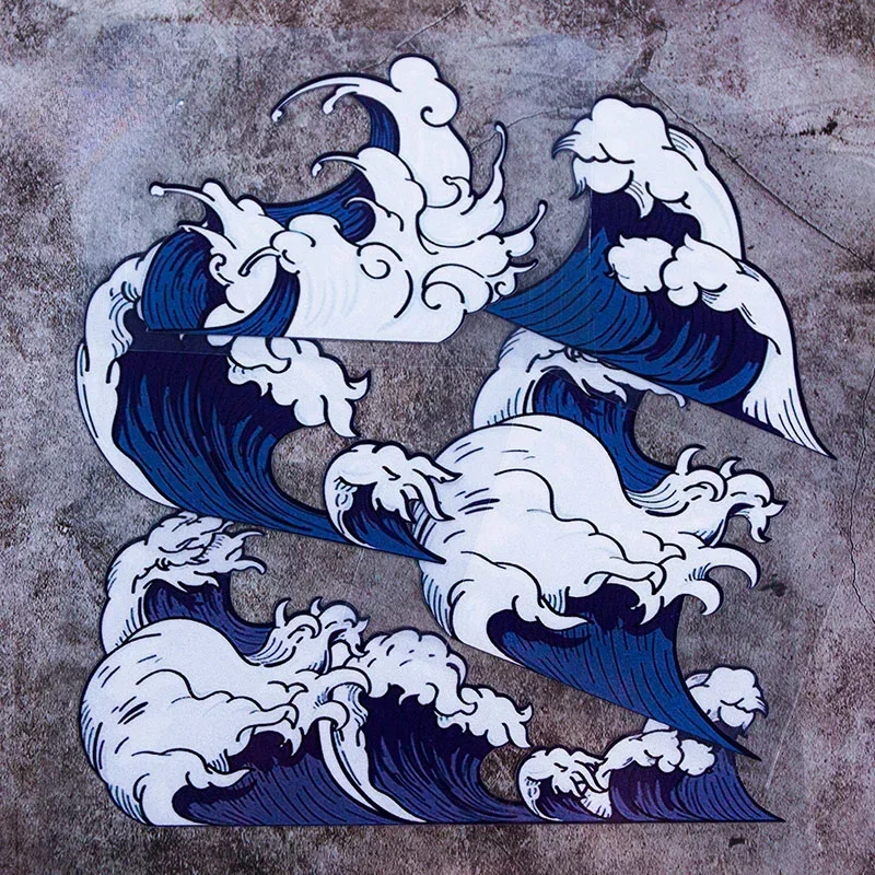 

1PC Japanese Ukiyo-e Wave Blue White Style Vinyl Sticker Self-Adhesive Waterproof for Car Laptop Phone Decor
