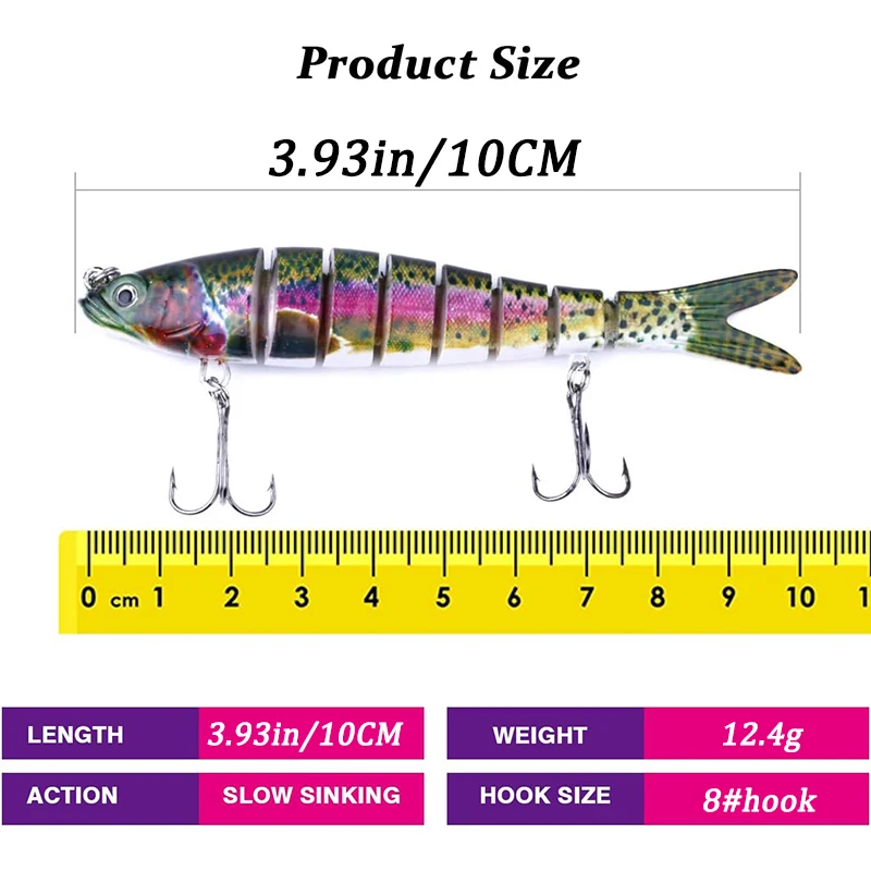 Multi Jointed Fishing Lure Slow Sinking Bionic Segmented Bait 10cm/12.4g Wobble Tackle for Freshwater Saltwater Pesca 5/3/1Pcs