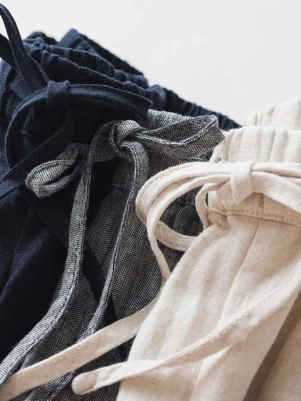 Pantaloni casual versatili a vita alta a gamba larga da donna Estate 2025 Lino giapponese Sle Pantaloni semplici da sette piedi larghi