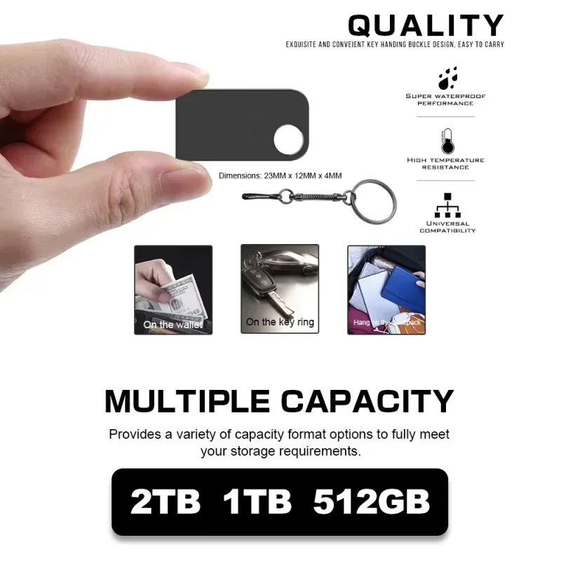 샤오미 USB 3.2 고속 전송 금속 C 타입 U 플래시 드라이브, SSD 휴대용 미니 플래시 드라이브 메모리, 방수 U 드라이브, 2TB