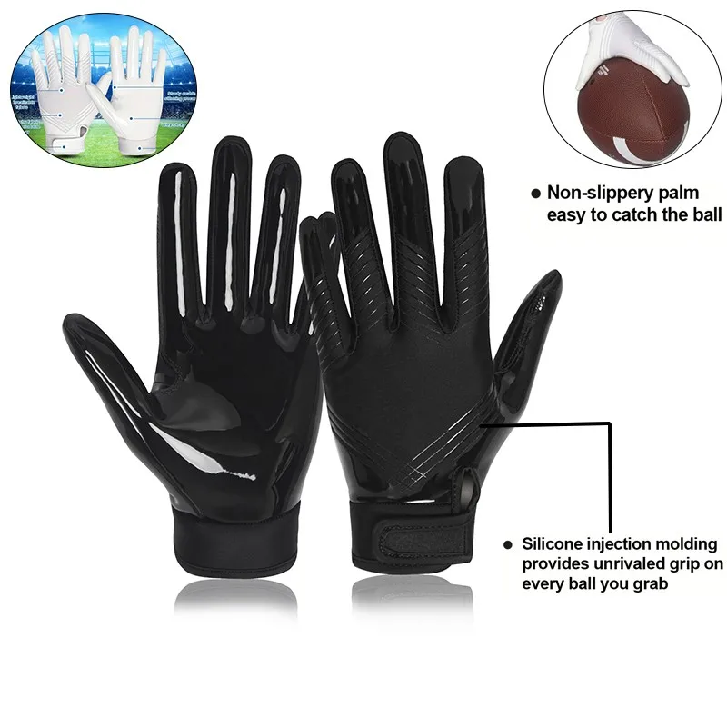 Guantes de rugby antideslizantes, guantes de ciclismo con dedos completos, agarre de silicona, palma, guantes receptores de fútbol americano, adiestramiento y juego al aire libre