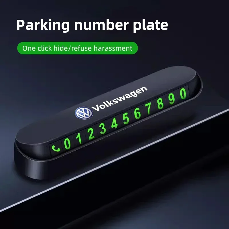 

Hidden Noctilucent Car Stop Card Temporary Parking Tel Number Plate For VW GTI Polo Golf Passat Tiguan Arteon Touareg Taigo