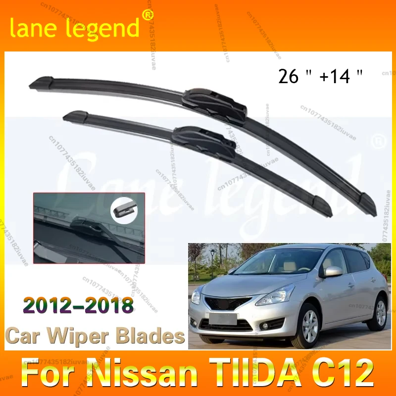 

Car Wiper Blade For Nissan TIIDA C12 26"+14" 2012-2018 Windscreen Windshield Wipers Blades Window Wash Fit U Hook Arms