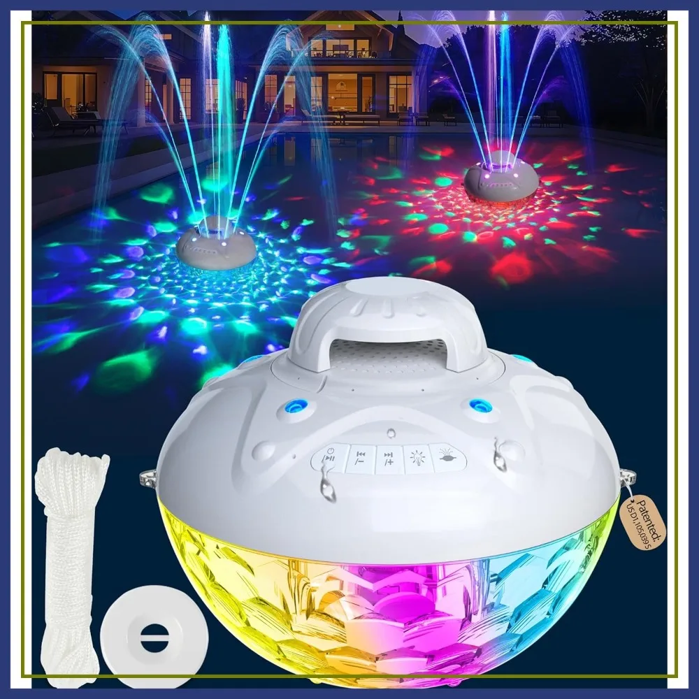 

3 in 1 Bluetooth Pool Speaker with Fountain Light, Floating IP68 Waterproof, Loud Sound, BT5.4, 24H Playtime