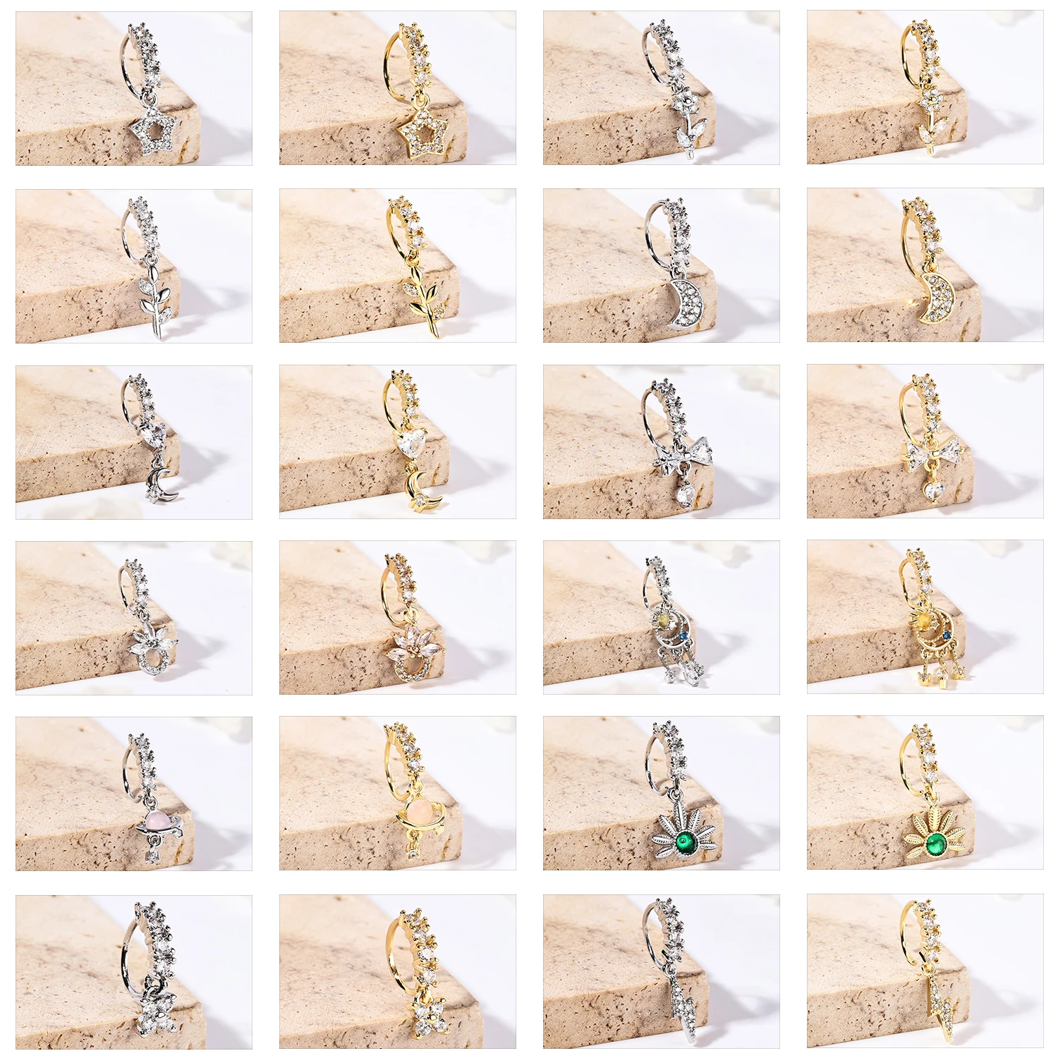 ZS 1PC Crystal Nose Piercing Gold Color Septum Ring Stainless Steel Nose Clicker Butterfly Moon Helix Cartilage Piercings 20G