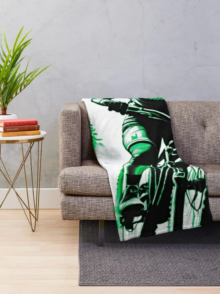 Dynamic Trailblazer: Vibrant Green and Black MTB Racer Throw Blanket Blankets Sofas Of Decoration Luxury Thicken Blankets