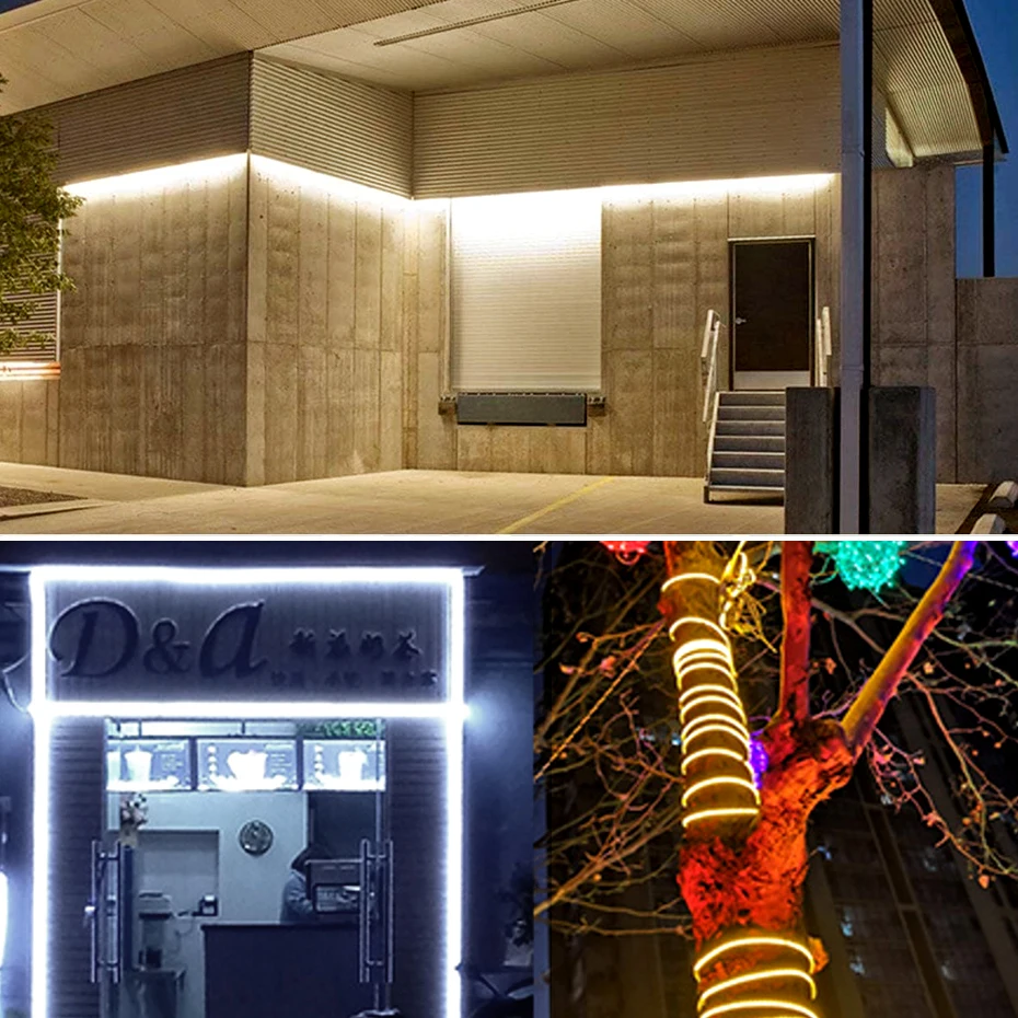 AC 220V Flexible Round Led Neon Rope Light EU plug SMD2835 120LEDs/m 1M 100M Waterproof Outdoor Garden Ribbon Light Decor