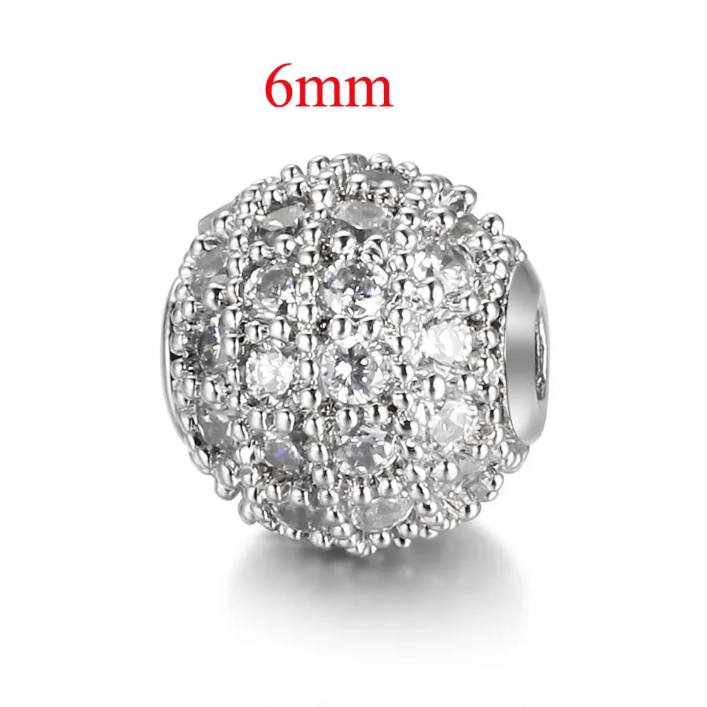 3pcs/Lot 6/8/10mm Diy Brass Zircon Beads Wholesale Micro Pave Cubic Zirconia Disc Round CZ Ball Jewelry Bracelet Making Charm