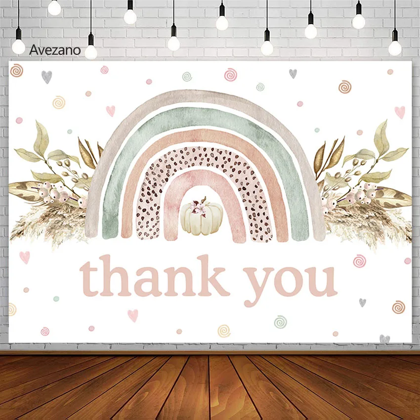 Avezano Photography Background Thank You Boho Rainbow Pumpkin Autumn Thanksgiving Party Banner Backdrop Photo Studio Photocall