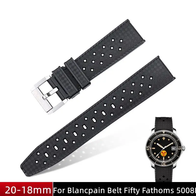 MAISITU High Quality Soft Black Waterproof Rubber Watch Band 20mm Breathable Bracelet For Blancpain Belt Fifty Fathoms 5008B