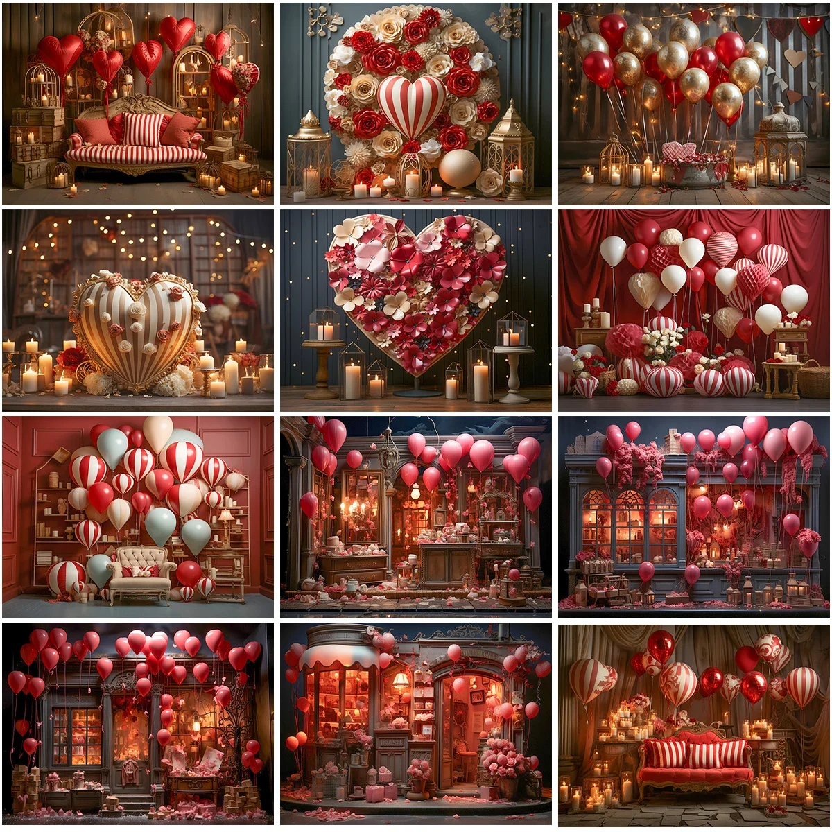 

Фотофон на День святого Валентина для красного цветка, фон для фотосъемки воздушного шара с воздушным шаром, романтический портретный реквизит для фотостудии