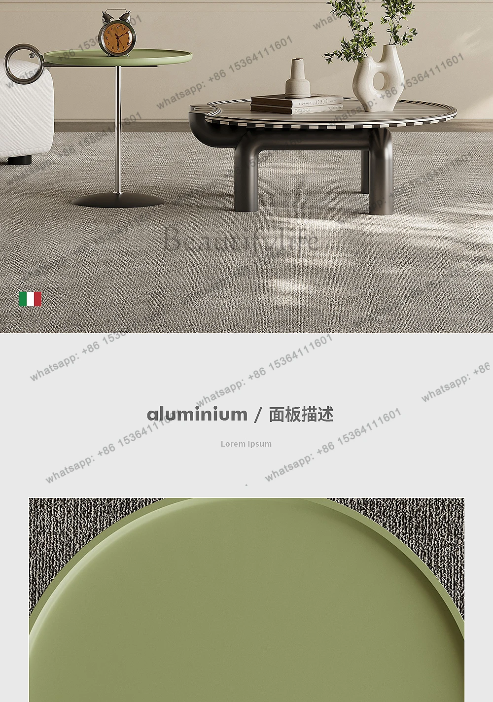 Combinazione di tavolini in metallo italiano dimensioni artistiche vernice rotonda a strisce soggiorno piccolo appartamento casa designer