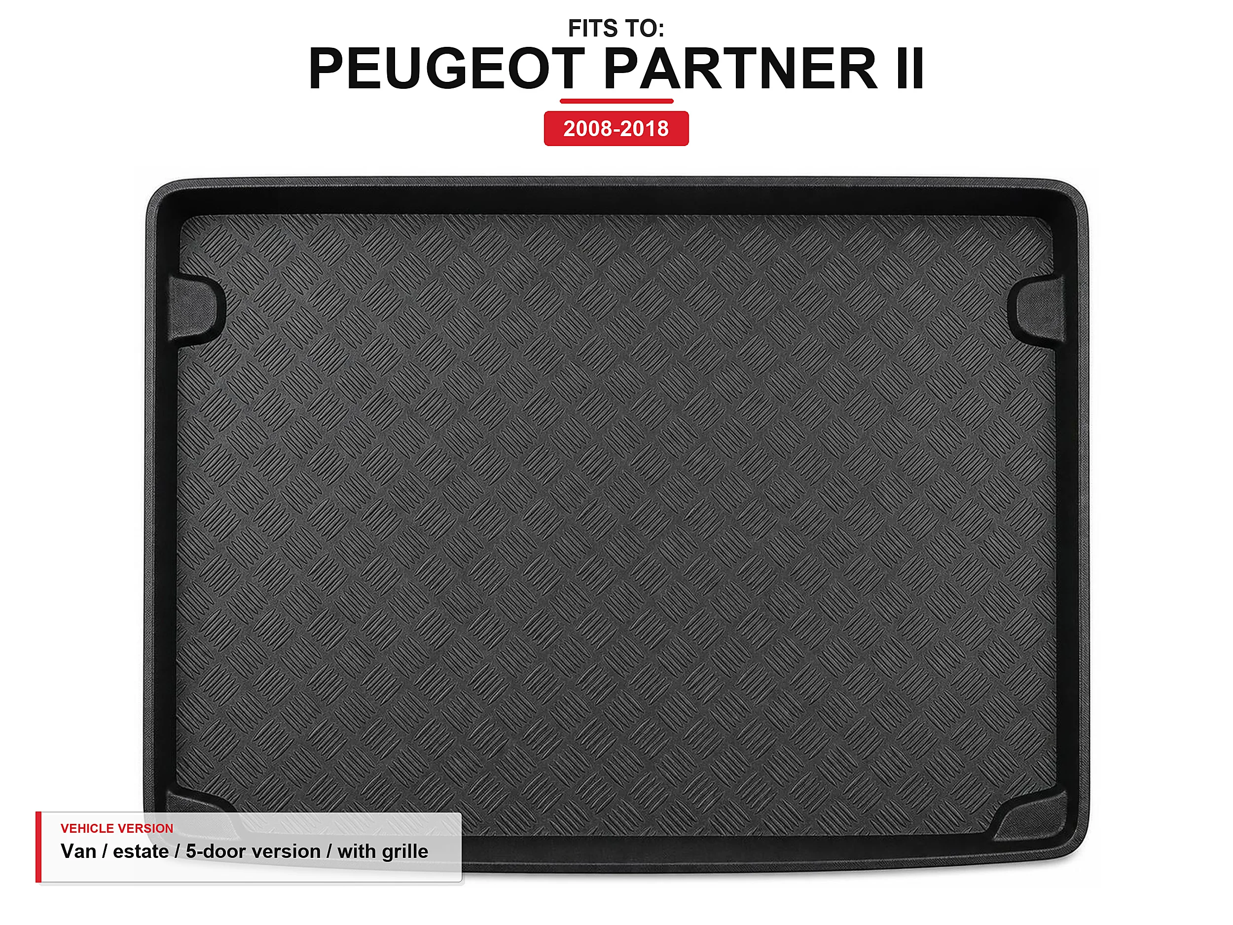 Kofferbakmat met lip voor: Peugeot Partner Ii 2008-2018 bestelwagen