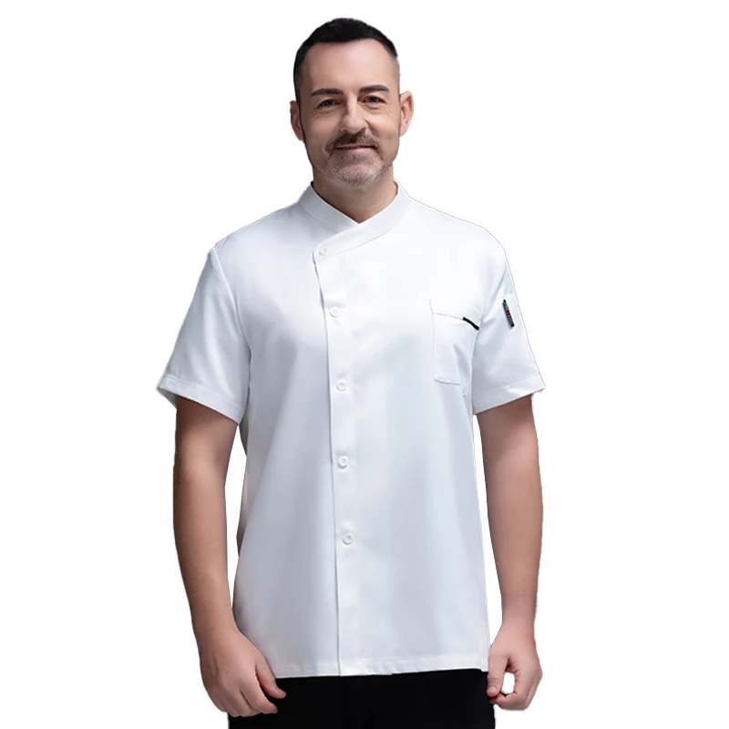 Uniforme Chef de manga curta para homens e mulheres, Roupas de cozinheiro, Jaquetas de restaurante, Uniforme de garçom