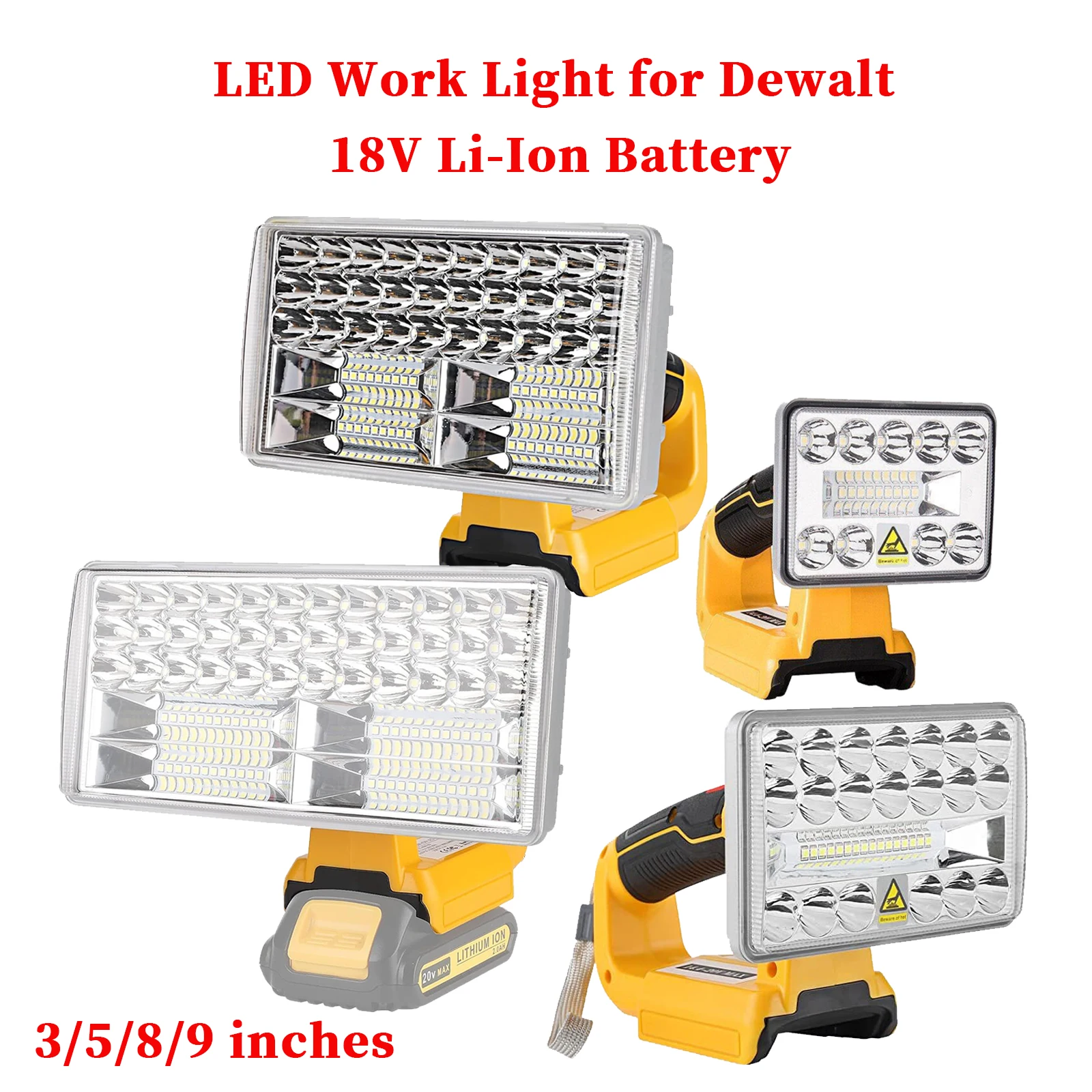 Luz de Trabalho Led de Longo Alcance Holofotes Multifuncionais Tocha Porta Usb Compatível com Dewalt Bateria de Lítio 18v Luz de Acampamento