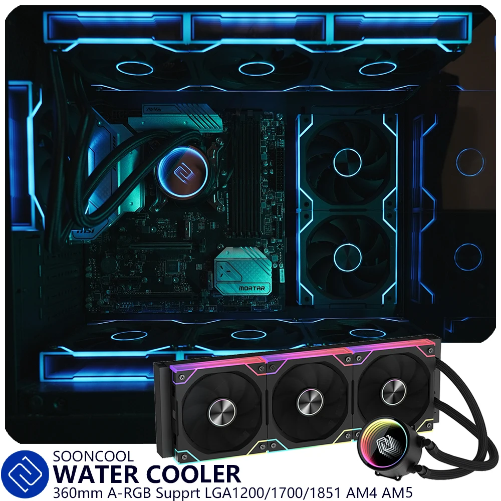 

SOONCOOL 360mm CPU Water Cooler for Motherboard INTEL LGA1200/1700/1851 AMD AM4 AM5 Liquid ARGB Cooling Radiator