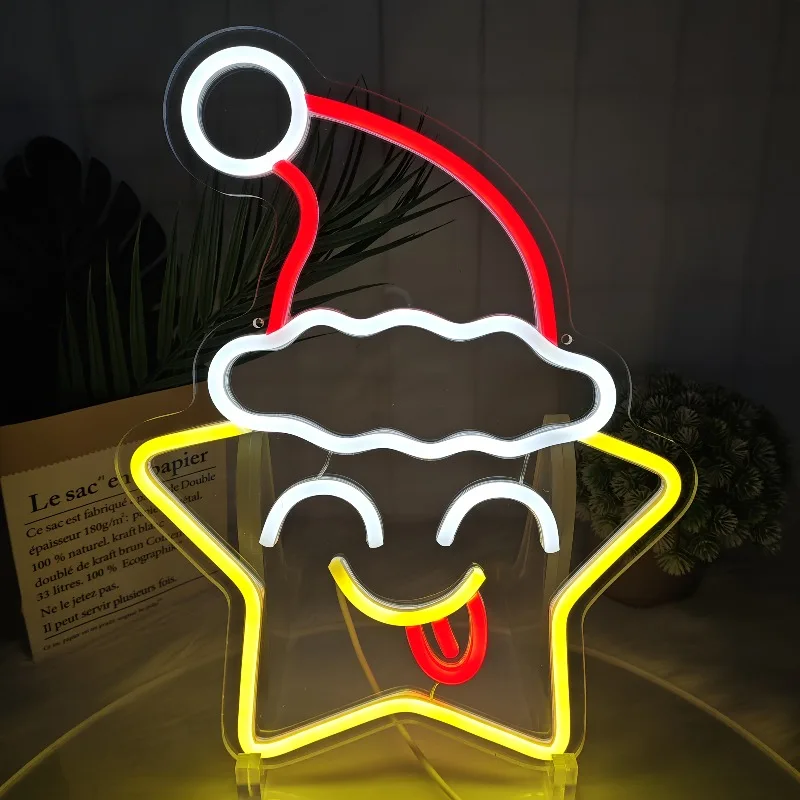 

Светодиодная неоновая рождественская шапка и метеорная подсветка — красно-желтая, с управлением с помощью переключателя, для вечеринок, не требует подключения, питание от USB