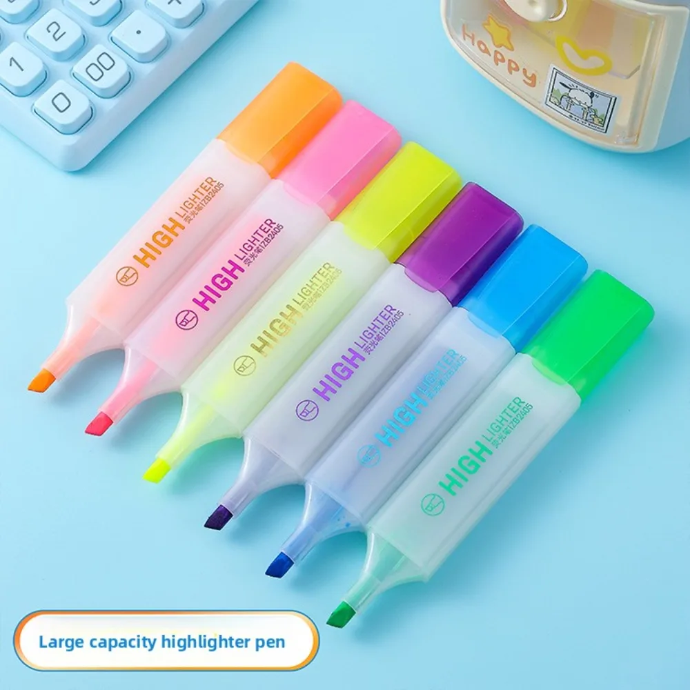 

12 Pcs(2 Sets)6 Colors Highlighters Student Markers Pen Color Art Markers Large Capacity Handbook Graffiti Drawing Pen