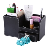 ZK20 1Pc Wooden Leather Multifunction Desk Stationery Organizer Storage Box Pen Pencil Holder Case