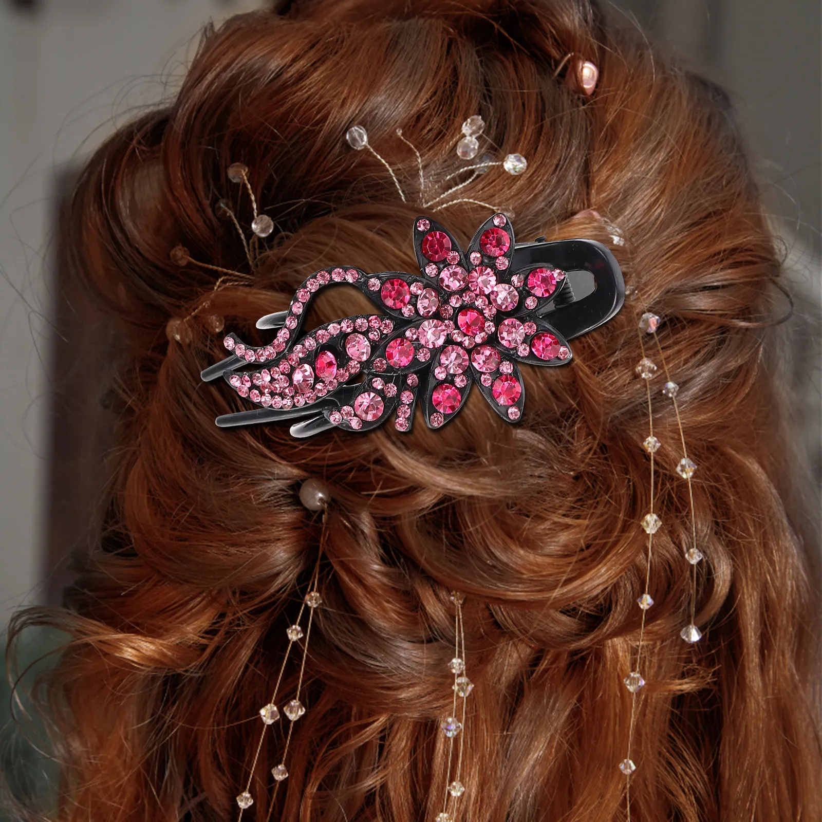 

4Pcs Duckbill Hair Claw Clips Rhinestone Flower Elegant Ponytail Holder Non-Damage Hair Accessory for Women Duckbill Clip