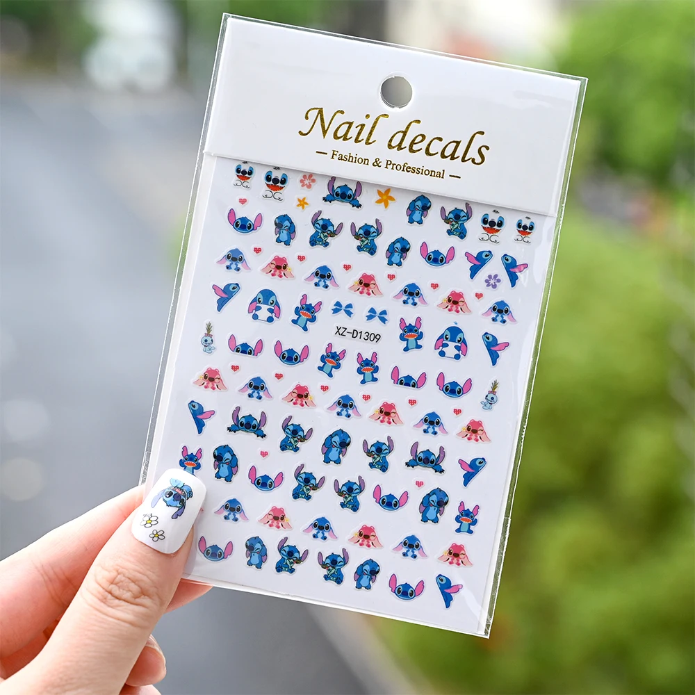 1Pcs 3D Cartoon Mini Stitch Angel Nail Art Sticker 8*10CM Multiple Expressions Stitch Kawaii Nail Decals DIY Anime Stitch Slider