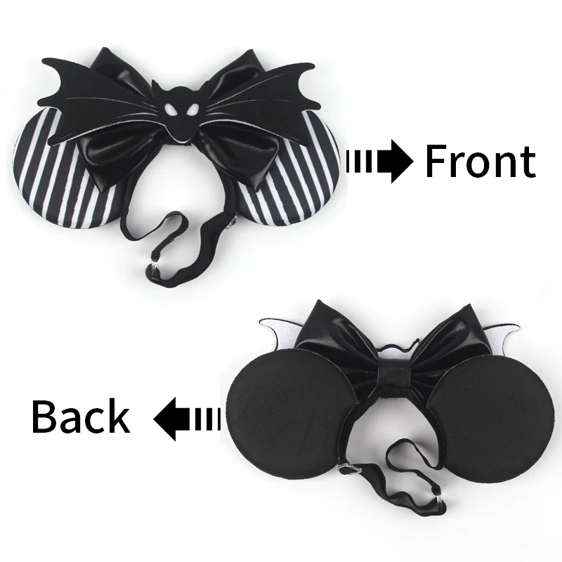 2024 Newest Halloween Disney Mickey Mouse Ears Adjustable Elastic Headbands For Girls Sequins Hair Bow Festival Party Cosplay