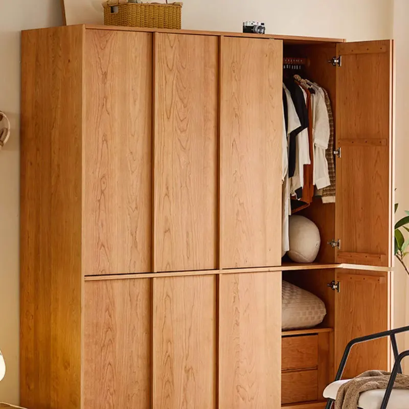 사용자 정의 가능한 북미 체리 나무 옷장 간단한 뼈 라인 일본 가구 보관함