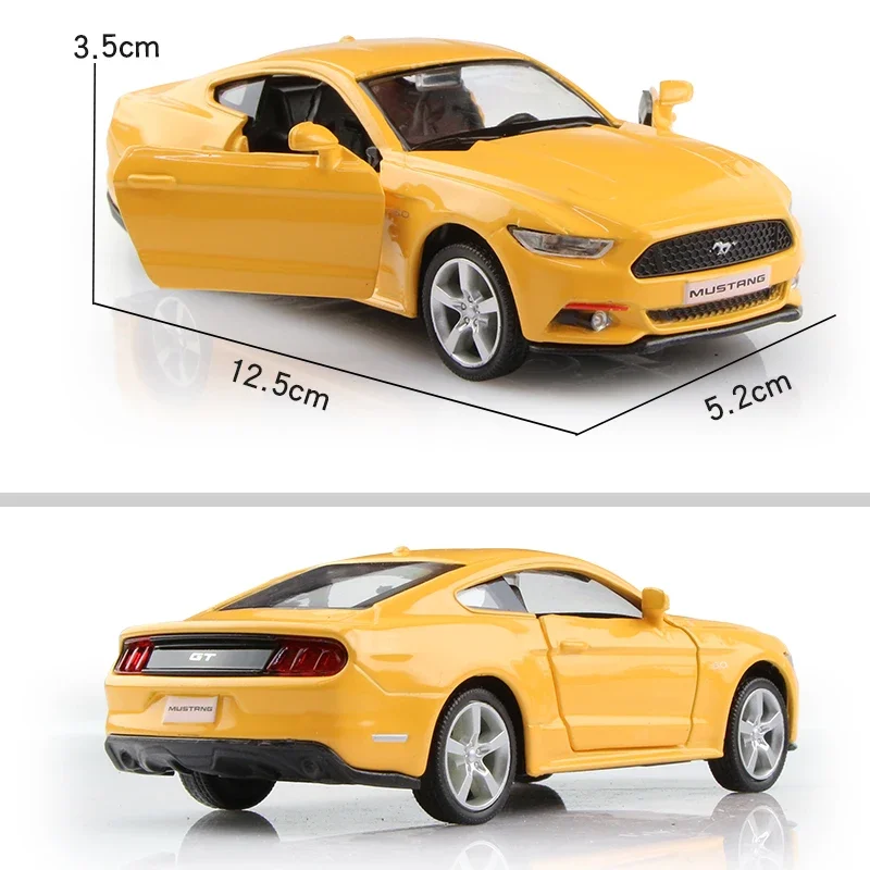 Ford Mustang-Modèle réduit de voiture en alliage léger, échelle 1:36, véhicule à nervures arrière, collection de cadeaux pour enfants, 2015